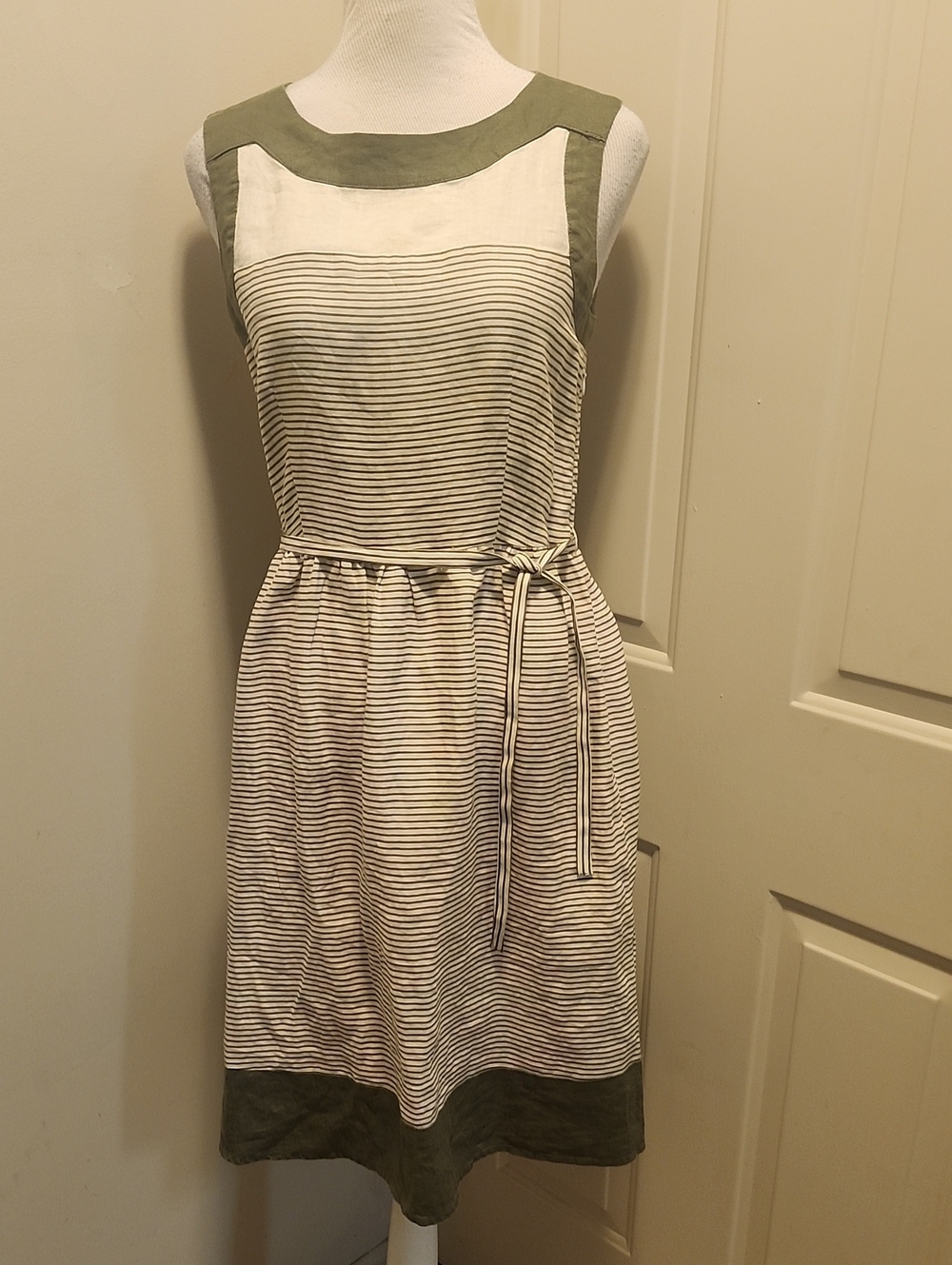Malvin I Love Linen Dress Stripes Sleeveless Size 6 Green Gray Germany